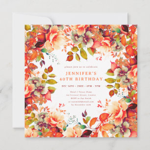 Invitation Automne Aquarelle d'automne Floral 40e anniversair