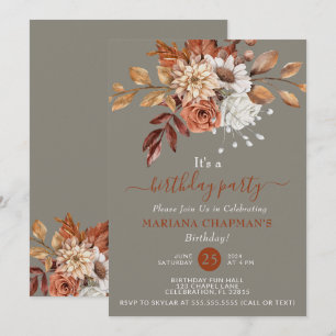 Invitation Automne Aquarelle Floral Grey Fête Anniversaire