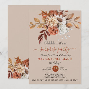 Invitation Automne Aquarelle Floral Taupe Surprise Party