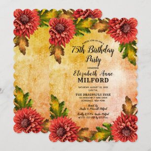 Invitation Automne Aquarelle Florale 75e fête d'anniversaire