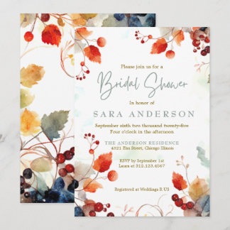 Invitation Automne Aquarelle Florale Douche nuptiale Invitati