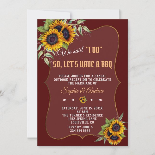 Invitation Automne Aquarelle Tournesols Bourgogne I DO BBQ (Devant)