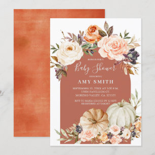 Invitation Automne Arc moderne Floral et Baby shower Citrouil
