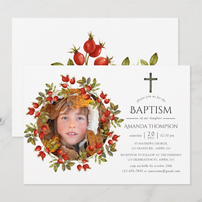 Invitation Automne - Automne Aquarelle Baptême ou Christening (Devant / Derrière)