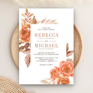 Invitation Automne Automne Brûlé Orange Floral Terracotta Mar