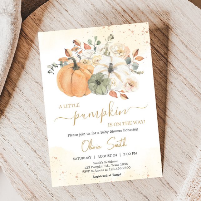 Invitation Automne Automne Citrouille Floral Baby shower (A Little Pumpkin Baby Shower Invitation)