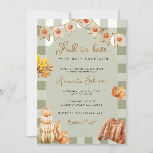 Invitation Automne automne en amour Baby shower Citrouille (Devant)