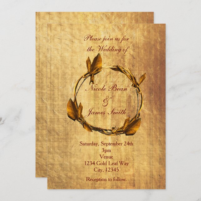 Invitation Automne Automne Faux Gold Leaf & Stick Wreath Mari (Devant / Derrière)