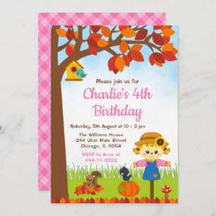 Invitation Automne Automne Fille Ecarecrow Anniversaire