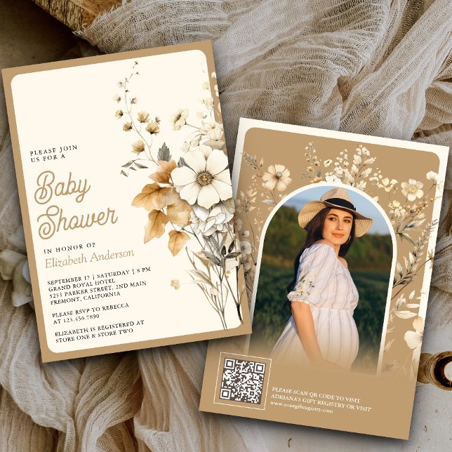 Invitation Automne Automne Fleur sauvage Photo QR Code Baby s (Créateur téléchargé)