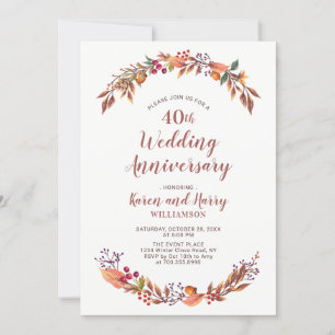 Invitation Automne/Automne Floral 40e anniversaire Mariage In