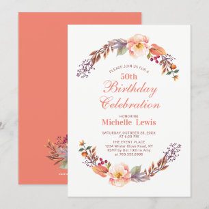 Invitation Automne/Automne Floral 50e Anniversaire Fête Invit