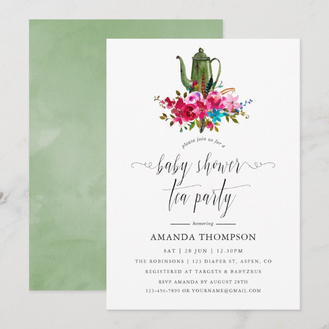 Invitation Automne - Automne Floral Baby shower Tea Party (Devant / Derrière)