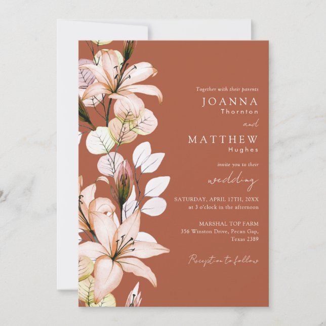 Invitation Automne Automne Floral Terracotta Monogramme Maria (Devant)