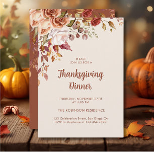 Invitation Automne Automne Floral Thanksgiving Dîner