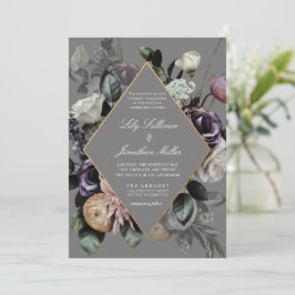 Invitation Automne Automne Moody Floral Frame Purple Grey Mar