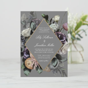 Invitation Automne Automne Moody Floral Frame Purple Grey Mar