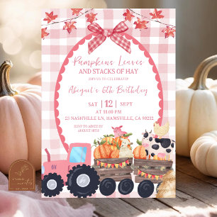 Invitation Automne Automne Pink Farm Animal Anniversaire
