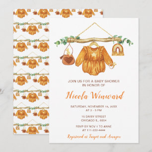 Invitation Automne Automne Vêtements Ligne Fille Baby shower