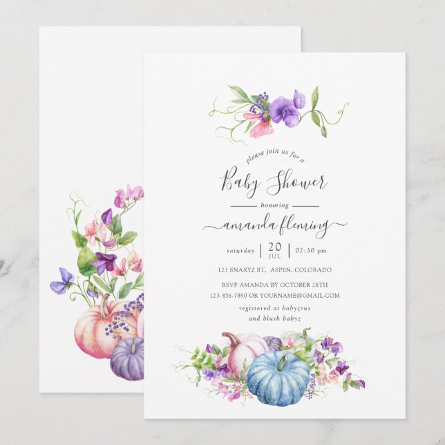 Invitation Automne - Baby shower Floral Automne (Devant / Derrière)