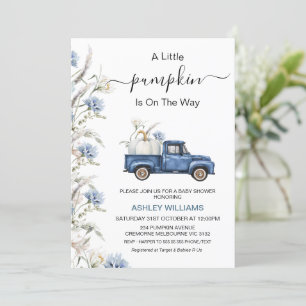 Invitation Automne Blue Floral Petit Citrouille Baby shower d