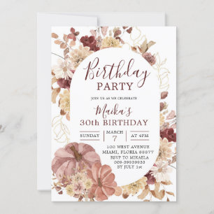 Invitation Automne Boho Floral Citrouille fête d'anniversaire