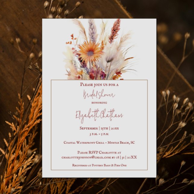 Invitation Automne Boho Floral Douche nuptiale | Blanc (Autumn Boho Floral White Bridal Shower Invitation)