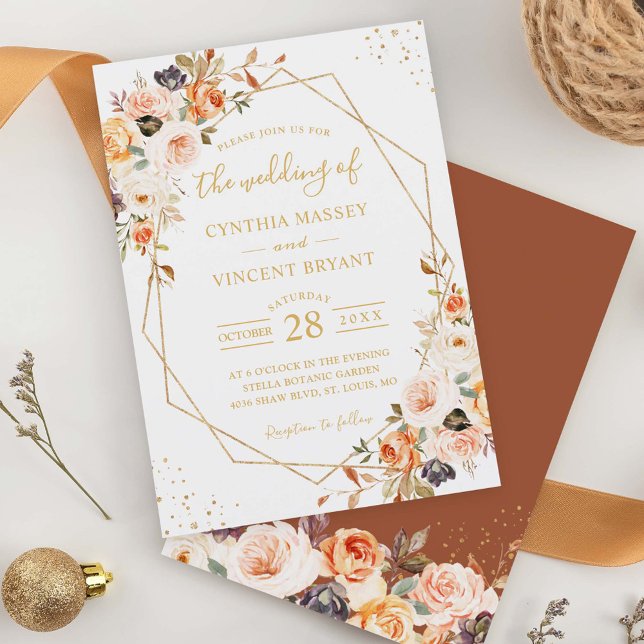 Invitation Automne Boho Floral Terracotta Mariage géométrique (Créateur téléchargé)