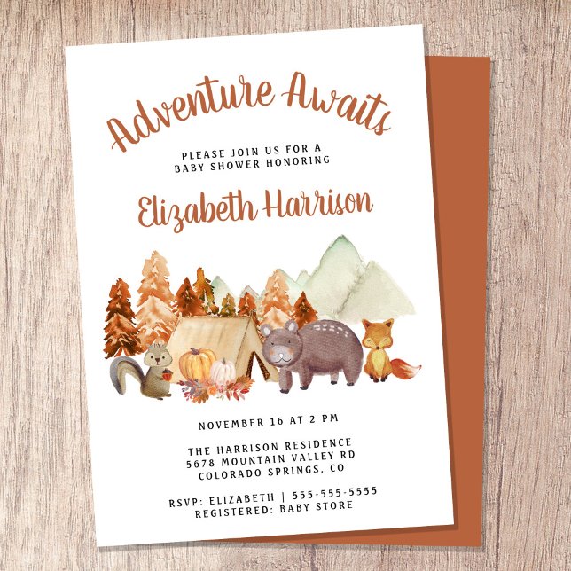 Invitation Automne Bois Animaux Aventure Baby shower (Embrace the adventure and celebrate the arrival of your little autumn baby!)