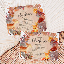 Invitation Automne Bois Animaux, Baby shower rustique