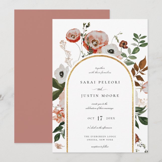 Invitation Automne Botanique Floral Arc Mariage (Devant / Derrière)