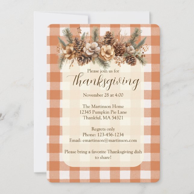 Invitation Automne Botanique Woodland En vichy Thanksgiving (Devant)