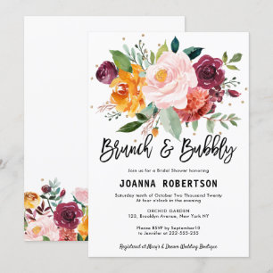 Invitation Automne Bourgogne Blush Floral Brunch & Bubbly Inv