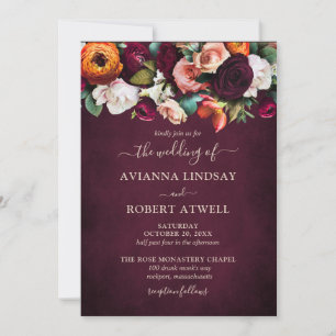 Invitation Automne Bourgogne Rouge Orange Blush Floral Mariag