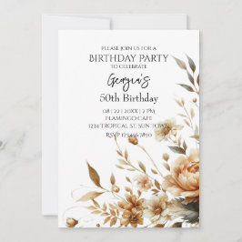 Invitation Automne Brown Floral Élégante fête d'anniversaire