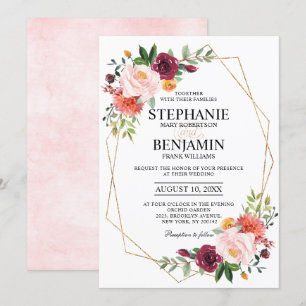 Invitation Automne Burgundy Blush Floral Mariage géométrique