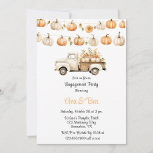 Invitation Automne Camion Vintage avec Citrouille Engagement 