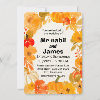 Invitation Automne Chaud Boho floral de citrouille Sucré