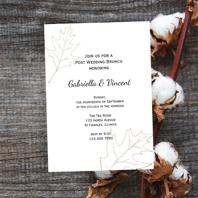 Invitation Automne Chêne Feuille Poste Mariage Brunch (The Autumn Oak Leaves Post Wedding Brunch Invite is perfect inspo for a Fall after wedding event.)