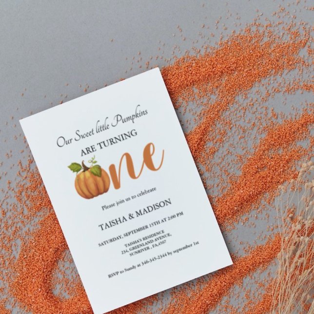 Invitation Automne citrouille automne Twins premier anniversa (Créateur téléchargé)
