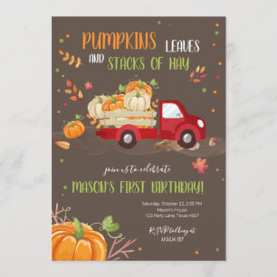 Invitation Automne Citrouille Camion Rouge Orange Green Boy A