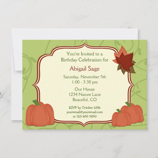 Invitation Automne Citrouille et Feuille Anniversaire Invitat (Devant)