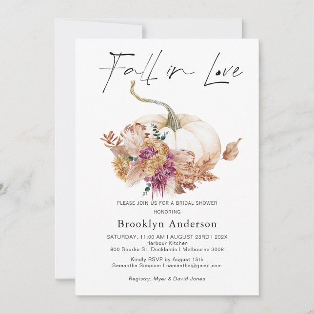 Invitation Automne Citrouille Floral Chute En Amour Fête des  (Devant)