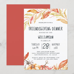 Invitation Automne Citrouille Golden Foliing Friendsgiving Di