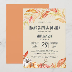 Invitation Automne Citrouille Golden Foliing Thanksgiving Dîn
