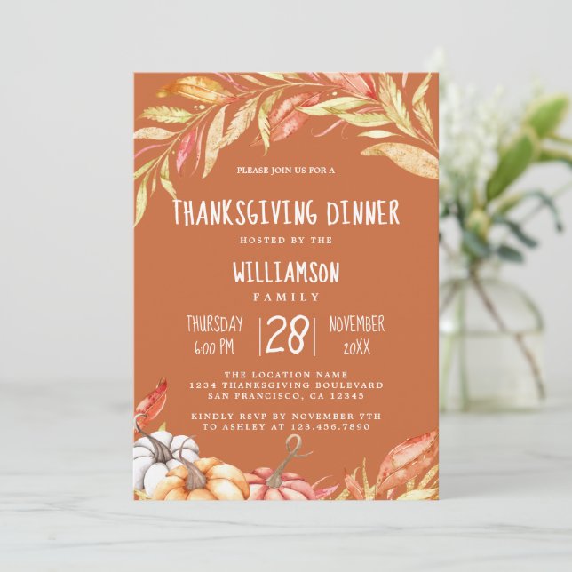 Invitation Automne Citrouille Golden Foliing Thanksgiving Dîn (Debout devant)