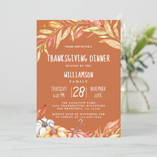Invitation Automne Citrouille Golden Foliing Thanksgiving Dîn
