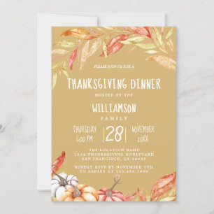 Invitation Automne Citrouille Golden Foliing Thanksgiving Dîn