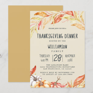 Invitation Automne Citrouille Golden Foliing Thanksgiving Dîn