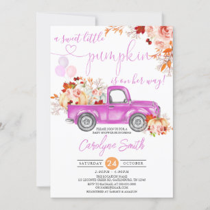 Invitation Automne Citrouille Pink Truck Baby shower fille